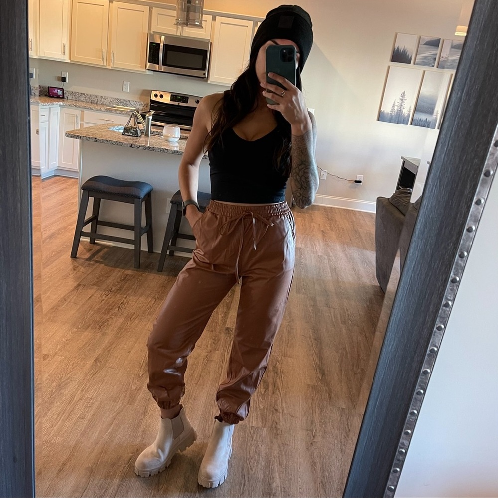 Cognac Vegan Leather Joggers
